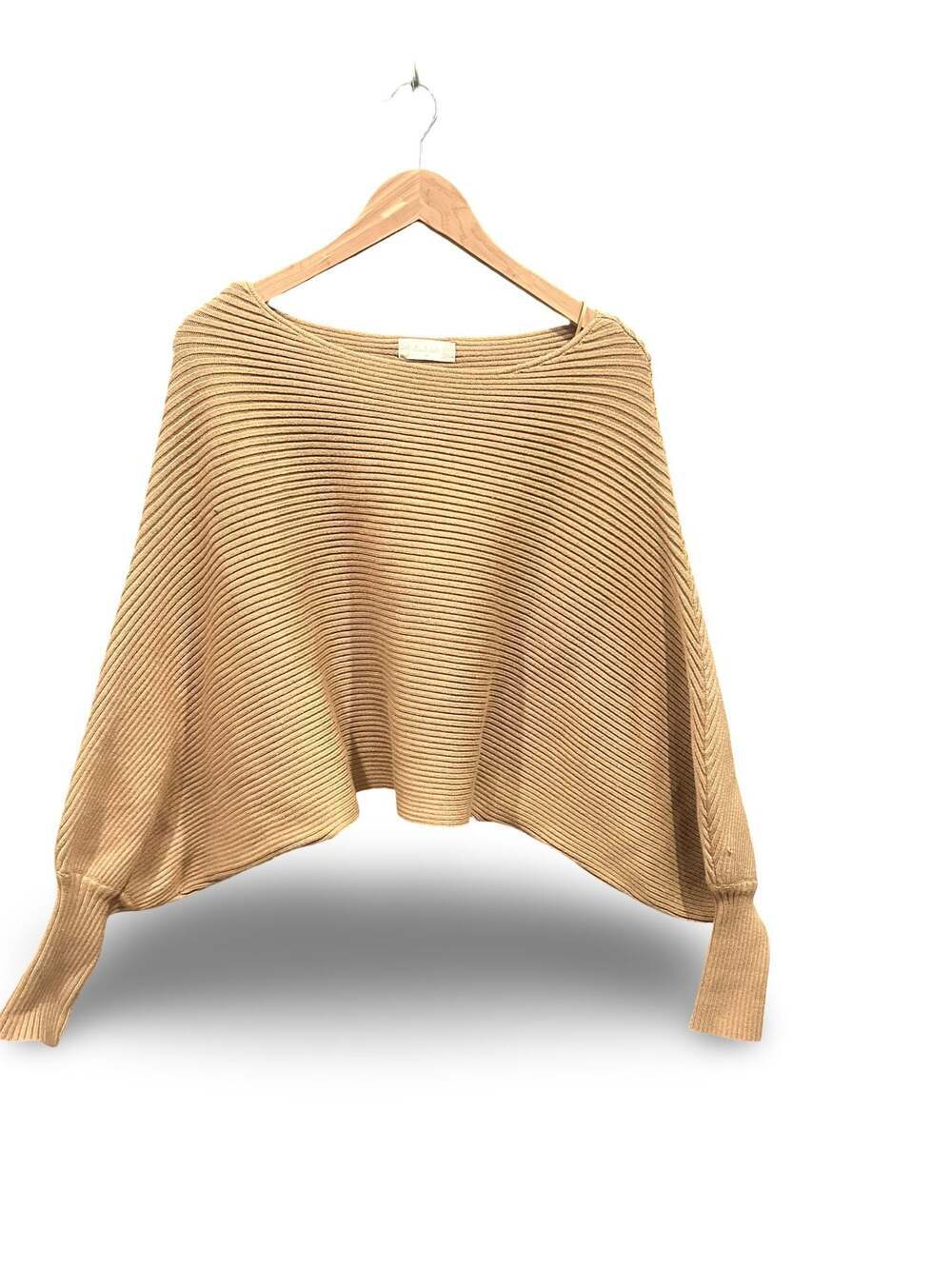 Altar’d State Tan Ribbed Balloon Sleeve Cropped Knit Sweater Boho Fall Size M - Picture 4 of 6